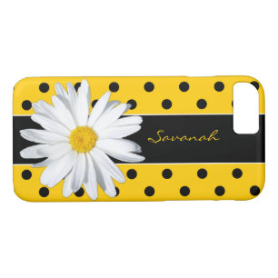 Black and Yellow Polka Dots, Daisy iPhone 8/7 Case