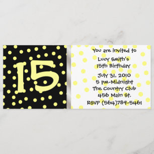 Black and Yellow Polkadot Birthday Invitation