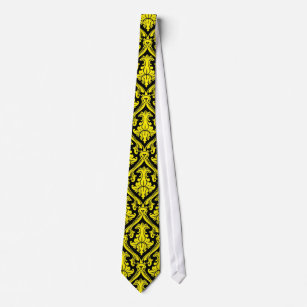 Black And Yellow Retro Damasks Pattern Shading Tie