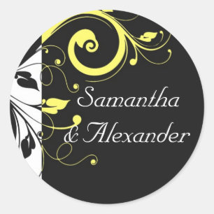 Black and Yellow Reverse Swirl Classic Round Sticker