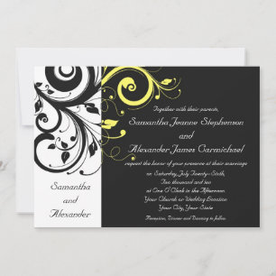 Black and Yellow Reverse Swirl Invitation