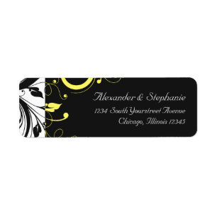 Black and Yellow Reverse Swirl Return Address Label