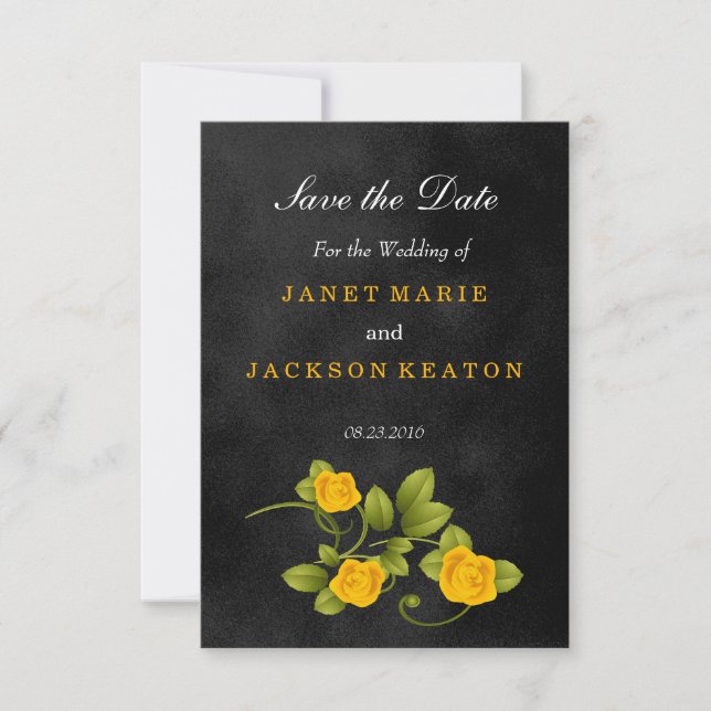 Black and Yellow Rose Wedding - Save the Date (Front)