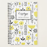 Black and Yellow Scandinavian Floral Pattern Planner<br><div class="desc">Write your plans and schedule with this Scandinavian-inspired notebook. It features a black and yellow floral pattern. Personalise by adding your name or short phrase. This floral planner will be perfect as a personalised gift. Matching items are available.</div>