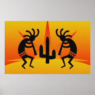 Black And Yellow Southwest Kokopelli Design Poster