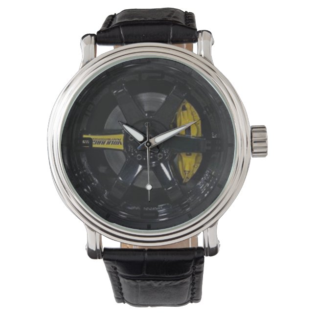 Black And Yellow Spoked Wheel Brake Men's Watch (Front)