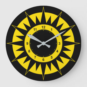 Black and Yellow Sun Large Clock