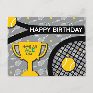 🎾 🖤 black and yellow Tennis Birthday Postcard