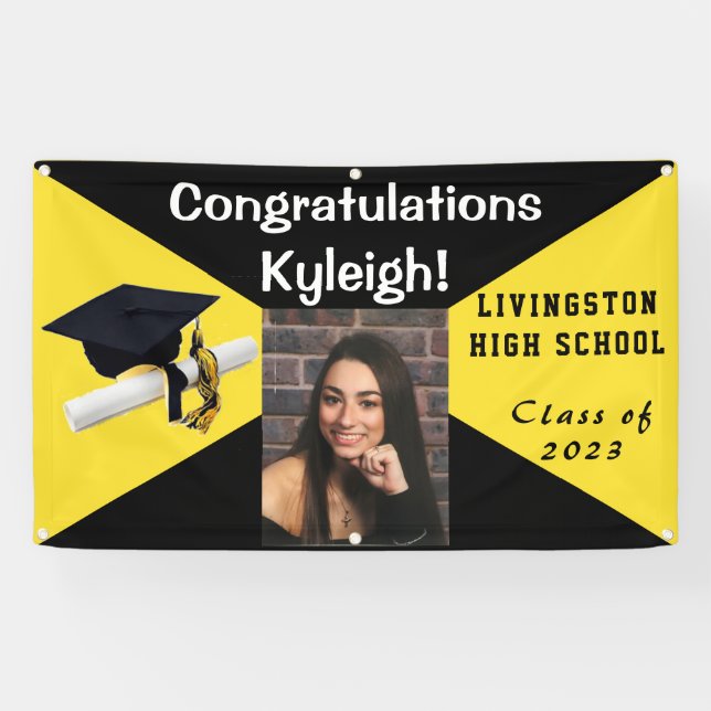 Black and Yellow Vinyl Graduation Photo Banner (Horizontal)