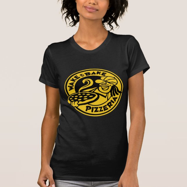 Black and Yellow Wake & Bake Pizza Logo T-Shirt (Front)