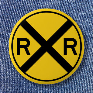 Black and Yellow Warning Sign Railroad Crossing 6 Cm Round Badge