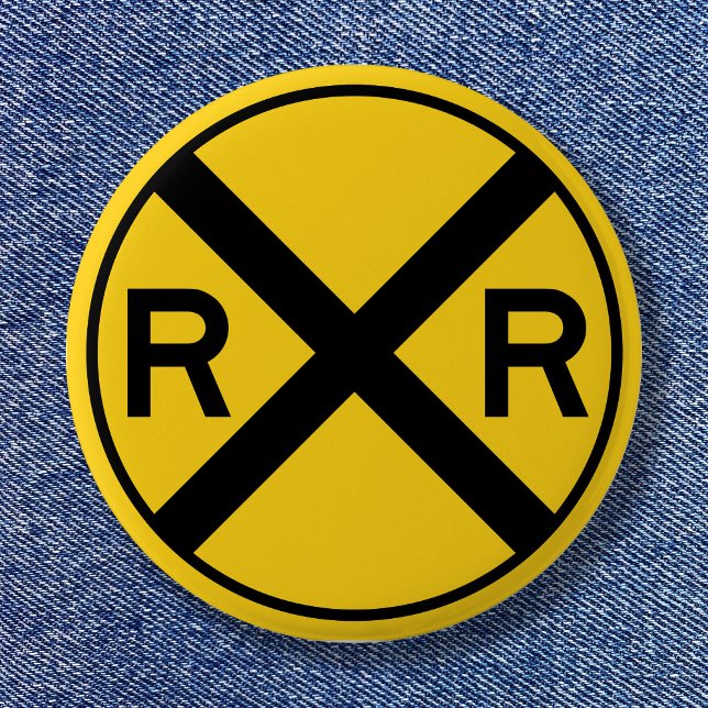 Black and Yellow Warning Sign Railroad Crossing 6 Cm Round Badge (Black and Yellow Warning Sign Railroad Crossing Pinback Button)