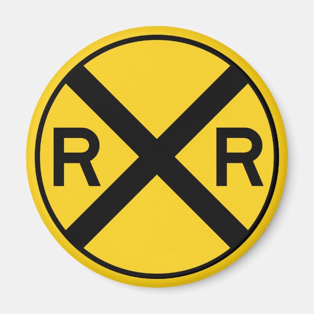Black and Yellow Warning Sign Railroad Crossing Magnet (Front)