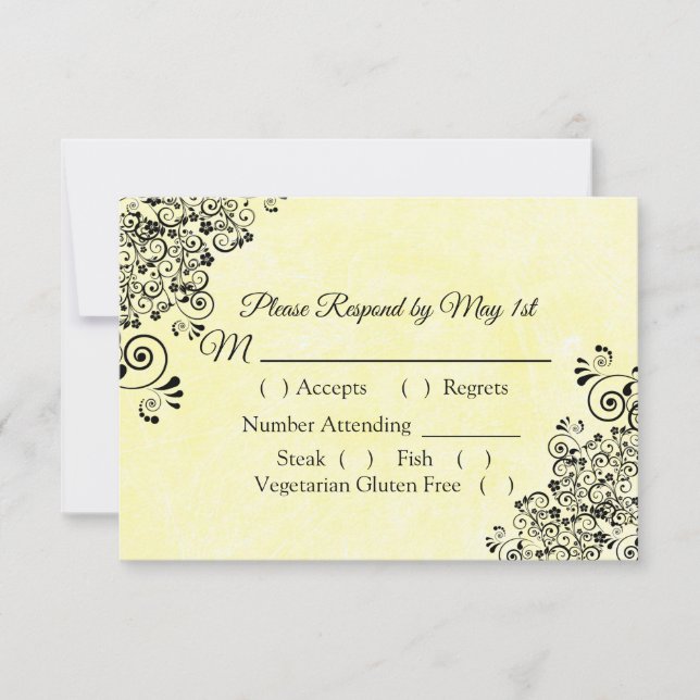 Black and Yellow Wedding RSVP card (Front)