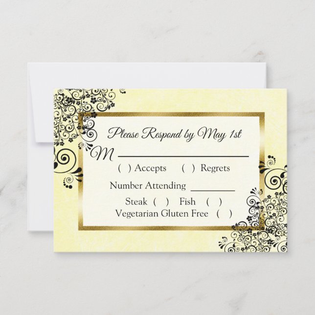 Black and Yellow Wedding RSVP card (Front)