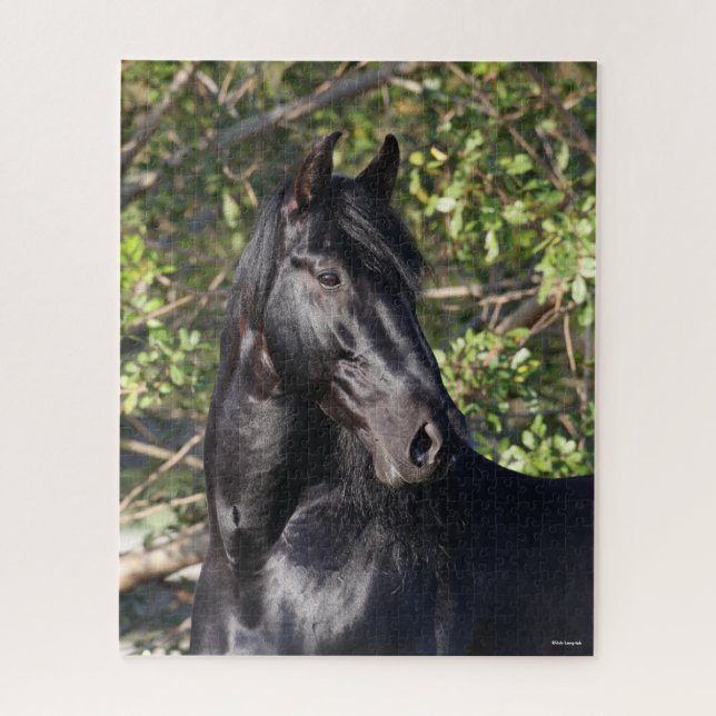 Black Andalucian Horse Standing Headshot Jigsaw Puzzle (Vertical)
