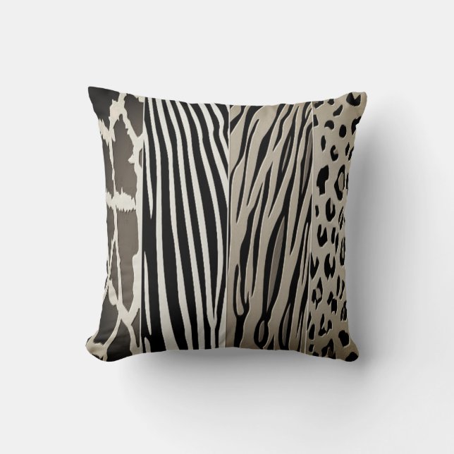 Black AndBeige Animal Printed Zebra Stripe Pillow (Front)