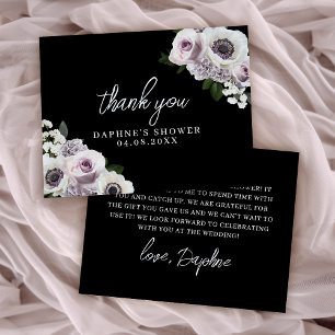 Black Anemone and Purple Floral Bridal Shower Flat Thank You Card