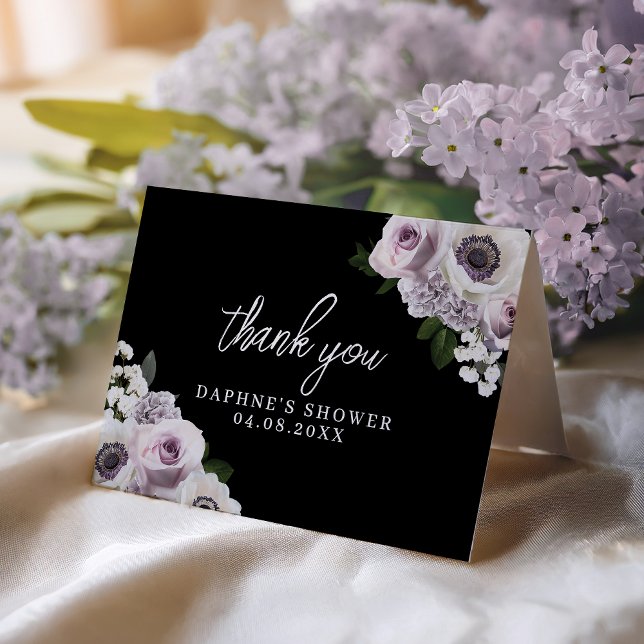 Black Anemone & Purple Floral Bridal Shower Folded Thank You Card (Creator Uploaded)