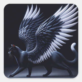 Black Angel Cat Square Sticker