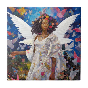 Black Angel Fantasy Art Ceramic Tile
