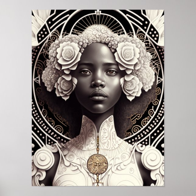 Black Angel Wearing White Roses In Her Hair Poster (Front)