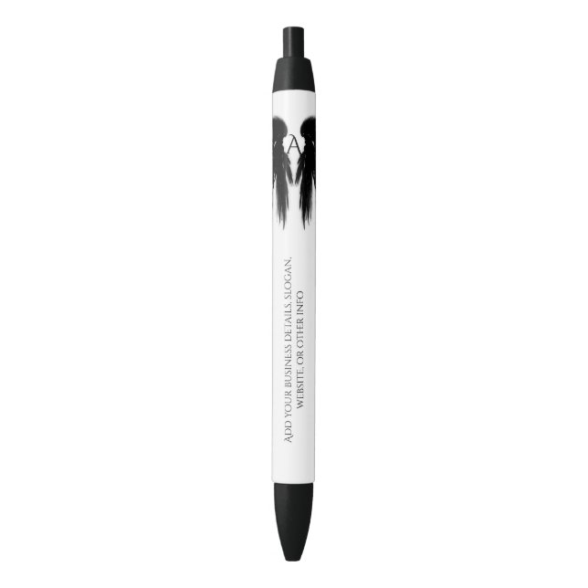 BLACK ANGEL WINGS Monogram Black Ink Pen (Front Vertical)
