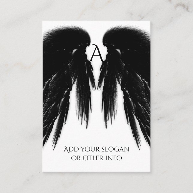 BLACK ANGEL WINGS Monogram Business Card (Front)