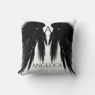 BLACK ANGEL WINGS Monogram Cushion