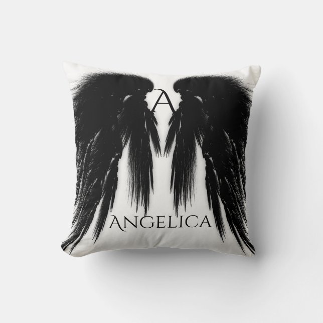 BLACK ANGEL WINGS Monogram Cushion (Front)