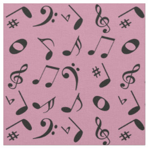 Black Angled Music Notes Pattern on Pink Fabric