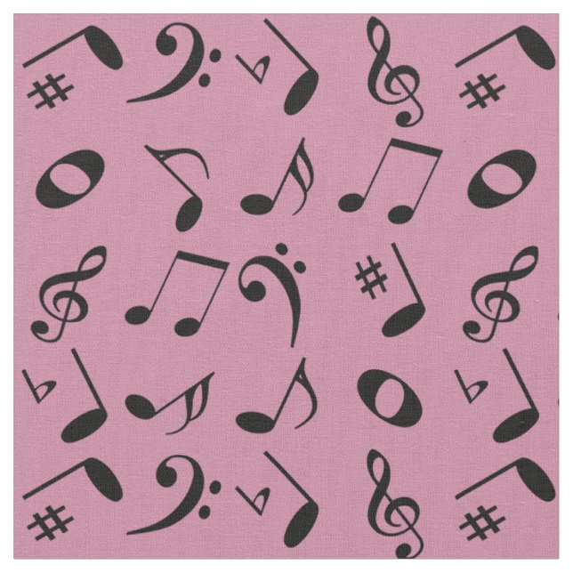 Black Angled Music Notes Pattern on Pink Fabric (Close Up)