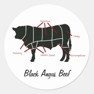 Black Angus Beef  Butcher Chart - Tasty Yummy Classic Round Sticker