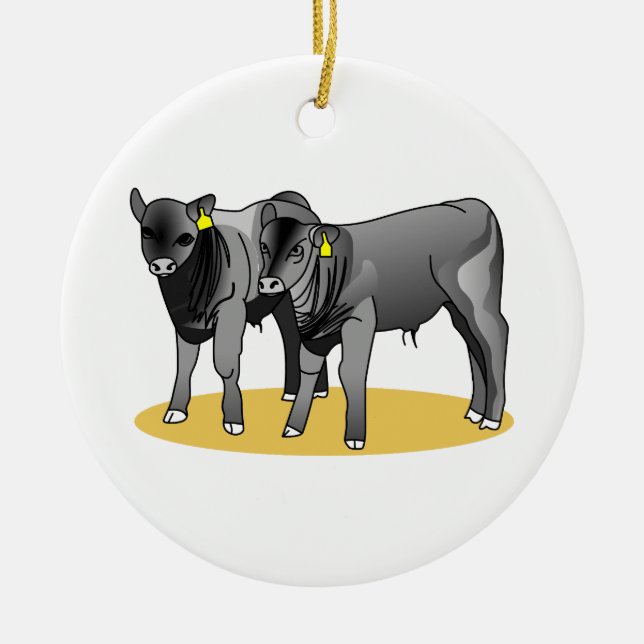 Black Angus Calves Ceramic Tree Decoration (Front)