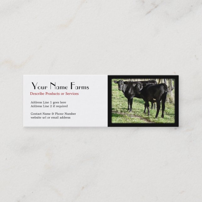 Black Angus Cattle Ranch Mini Business Card (Front)