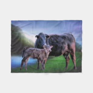 Black Angus Cow and Calf Fleece Blanket
