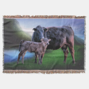 Black Angus Cow and Calf Throw Blanket