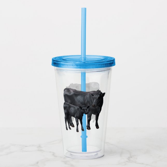 Black Angus Cow & Cute Calf Acrylic Tumbler (Front)