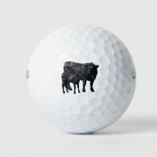 Black Angus Cow & Cute Calf Golf Balls