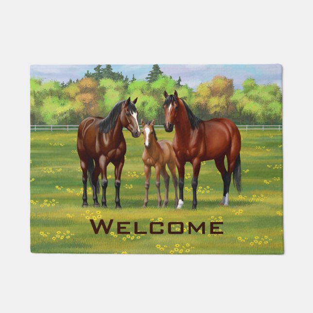 Black Angus Cow & Cute Calf in Summer Pasture Doormat (Front)