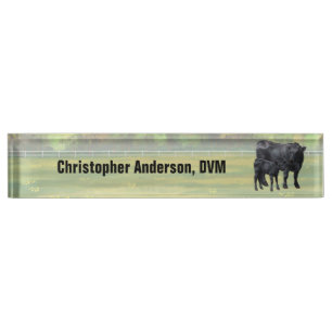 Black Angus Cow & Cute Calf in Summer Pasture Nameplate