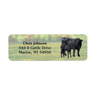 Black Angus Cow & Cute Calf in Summer Pasture Return Address Label