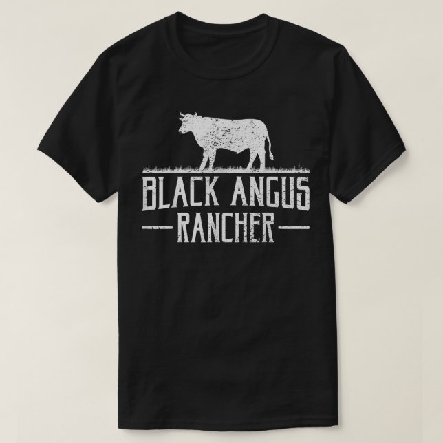 Black Angus Cow Rancher Funny Beef Cattle Meat Far T-Shirt (Design Front)