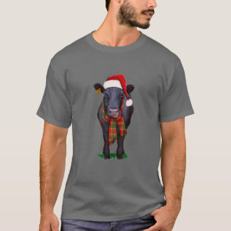 Black Angus Cow Santa Hat Christmas , Hello Thankm T-Shirt