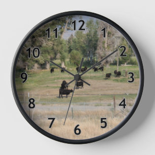 Black Angus in the Pasture Clock