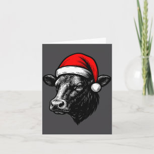 Black Angus Rancher Christmas Cow Santa Hat Farmer Card