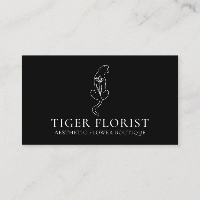 Black Animal Flower Tiger Business Card (Front)