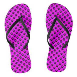 Black Animal Paw Prints on Pink Thongs