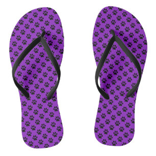 Black Animal Paw Prints on Purple Thongs
