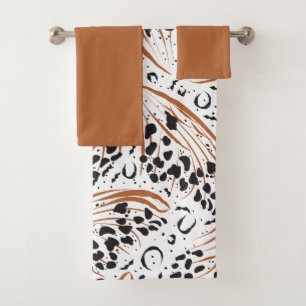 Black Animal Print Terracotta Swirl Pattern Bath Towel Set
